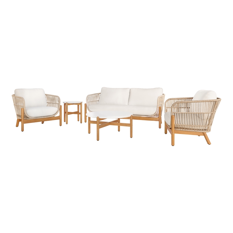 New Classic Furniture Solstice 5-piece Wood Patio Conversation Set in Beige