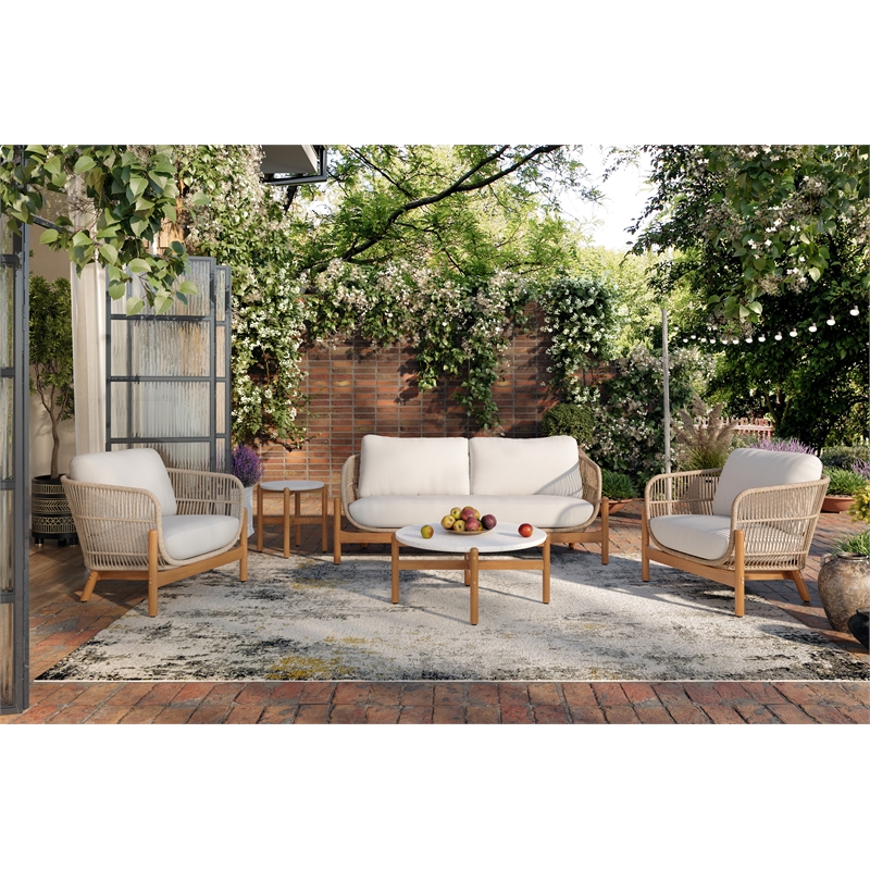 New Classic Furniture Solstice 5-piece Wood Patio Conversation Set in Beige