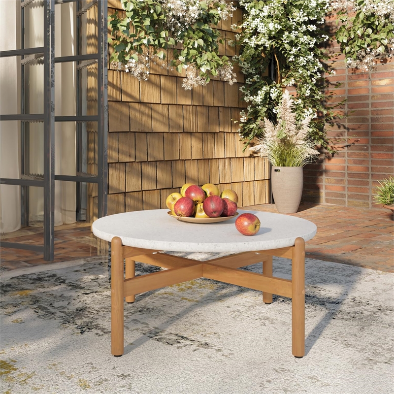 New Classic Furniture Solstice Wood Patio Coffee Table with Terrazzo Top Natural