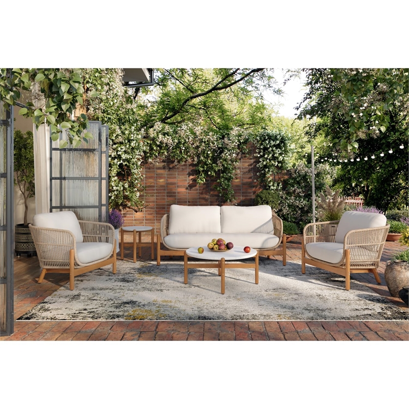 New Classic Furniture Solstice Wood Patio Coffee Table with Terrazzo Top Natural