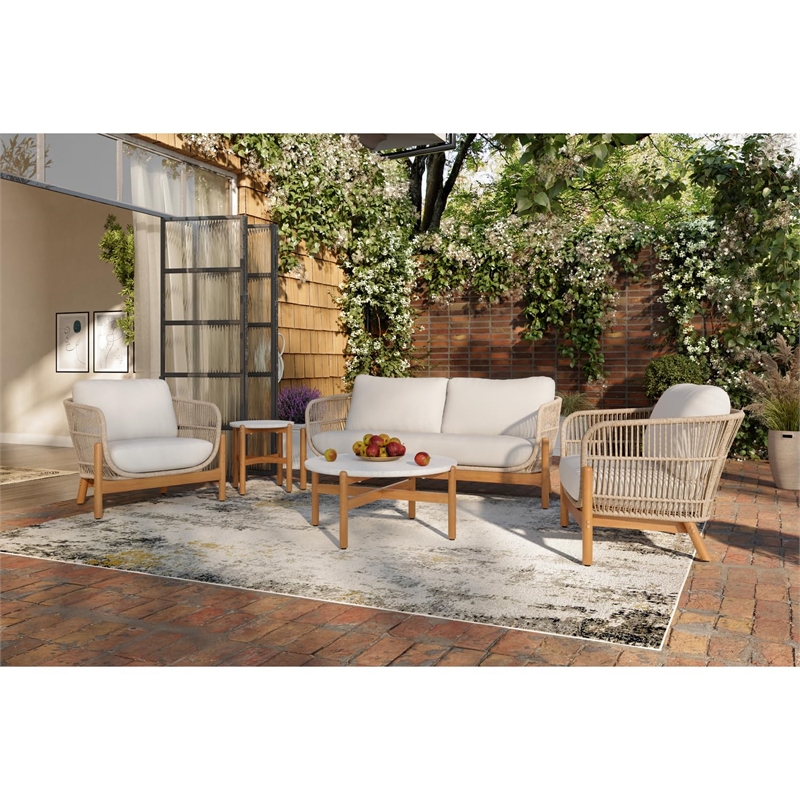 New Classic Furniture Solstice Wood Patio Coffee Table with Terrazzo Top Natural
