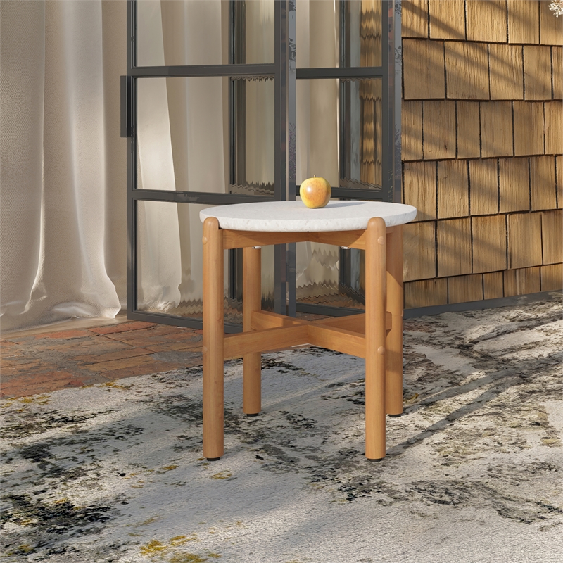 New Classic Furniture Solstice Wood Patio End Table with Terrazzo Top in Natural
