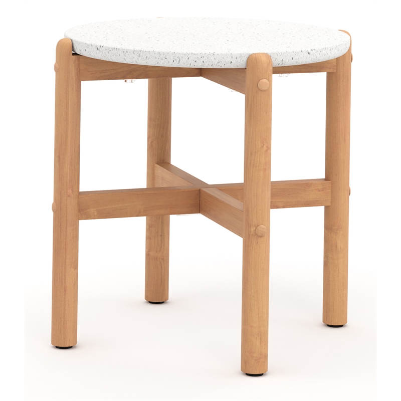 New Classic Furniture Solstice Wood Patio End Table with Terrazzo Top in Natural