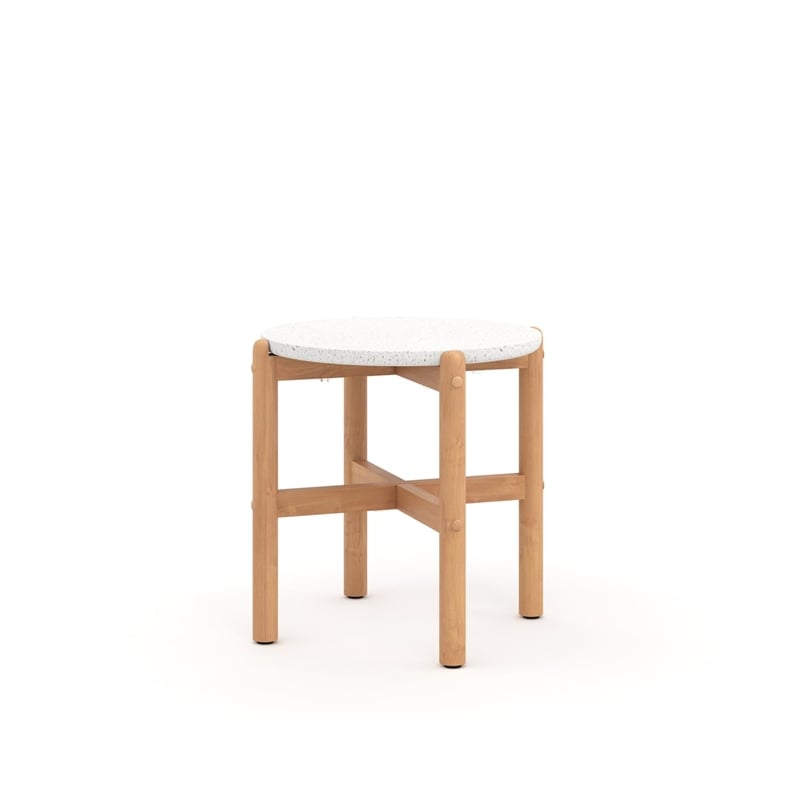 New Classic Furniture Solstice Wood Patio End Table with Terrazzo Top in Natural