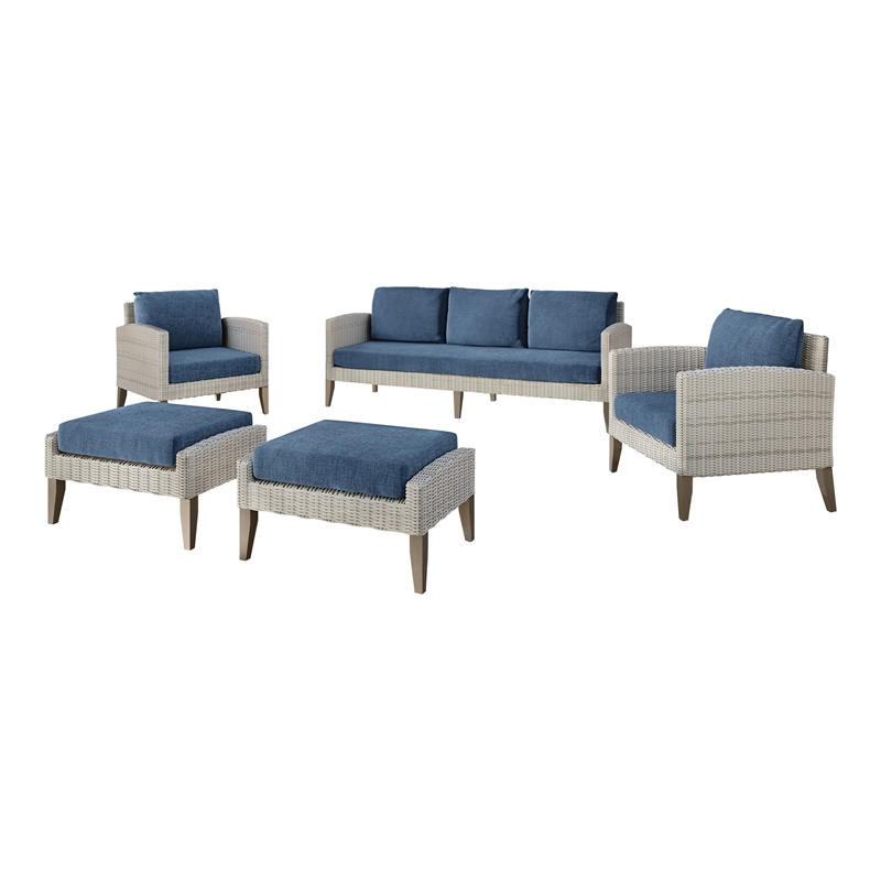 New Classic Furniture Carezza 5-Piece Wood/Wicker Patio Set in Dark Blue