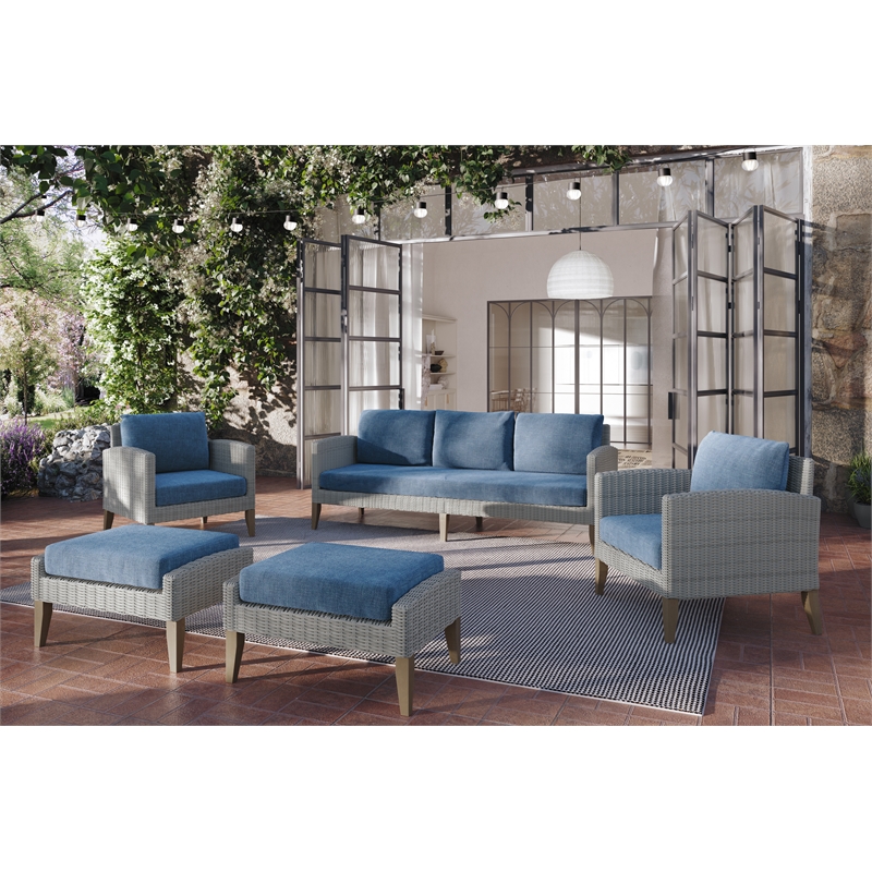 New Classic Furniture Carezza 5-Piece Wood/Wicker Patio Set in Dark Blue