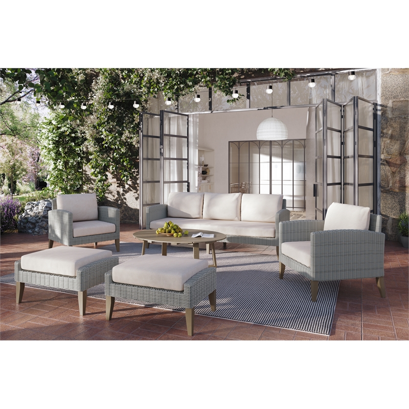 New Classic Furniture Carezza 6-Piece Wood/Wicker Patio Set in Taupe