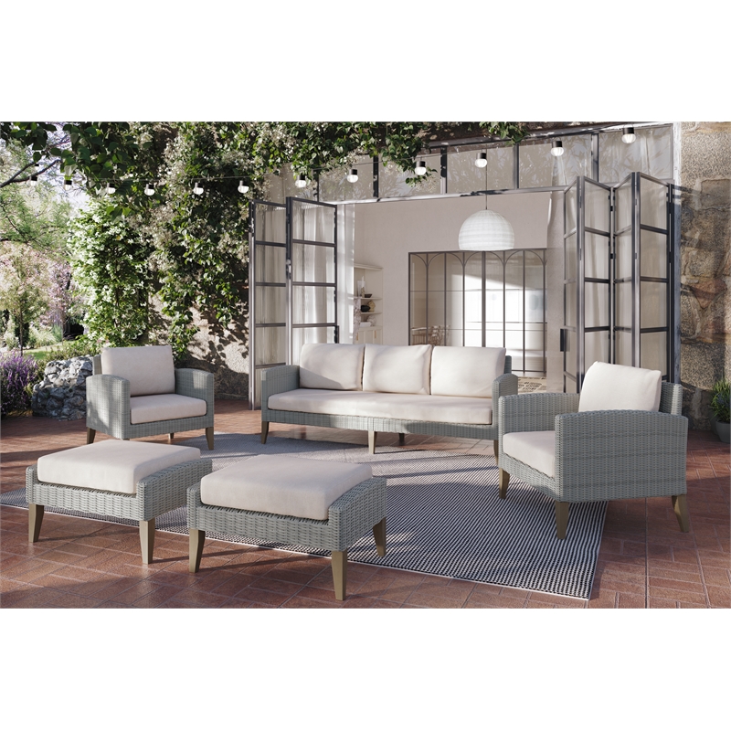 New Classic Furniture Carezza 5-Piece Wood/Wicker Patio Set in Taupe
