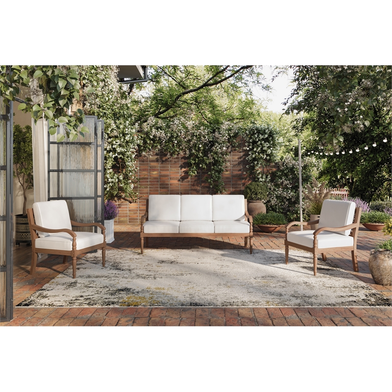 New Classic Furniture Savannah 3-piece Wood Patio Set in Natural/White