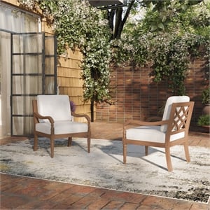 New Classic Furniture Savannah Wood Patio Club Chair in Natural/White (Set of 2)