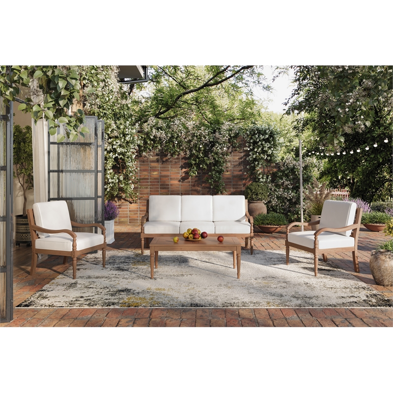 New Classic Furniture Savannah 4-piece Wood Patio Set in Natural/White