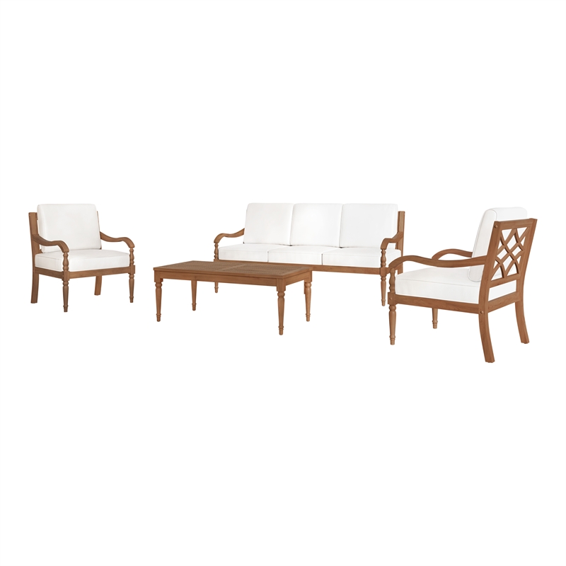 New Classic Furniture Savannah 4-piece Wood Patio Set in Natural/White