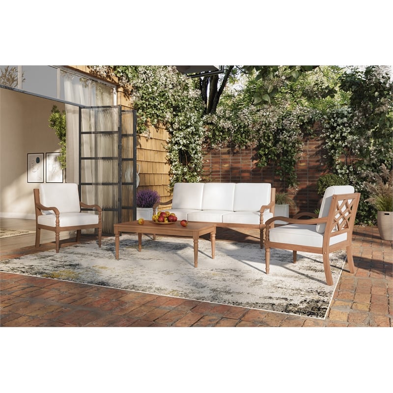 New Classic Furniture Savannah 4-piece Wood Patio Set in Natural/White