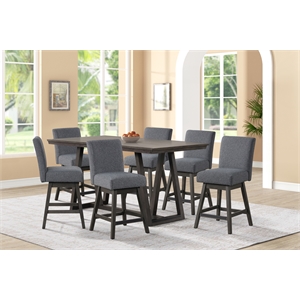 New Classic Furniture High Line Wood Counter Table & 6 Swivel Stools in Gray