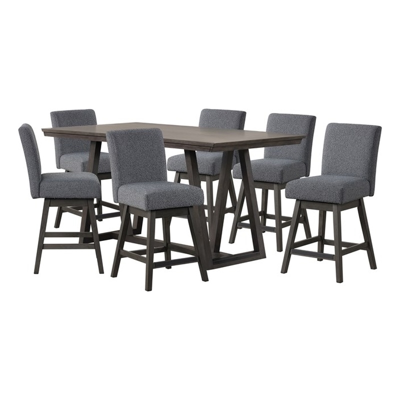 New Classic Furniture High Line Wood Counter Table & 6 Swivel Stools in Gray