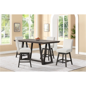 New Classic Furniture High Line Wood Counter Table & 4 Swivel Stools in White