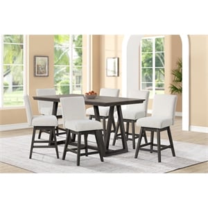 New Classic Furniture High Line Wood Counter Table & 6 Swivel Stools in White