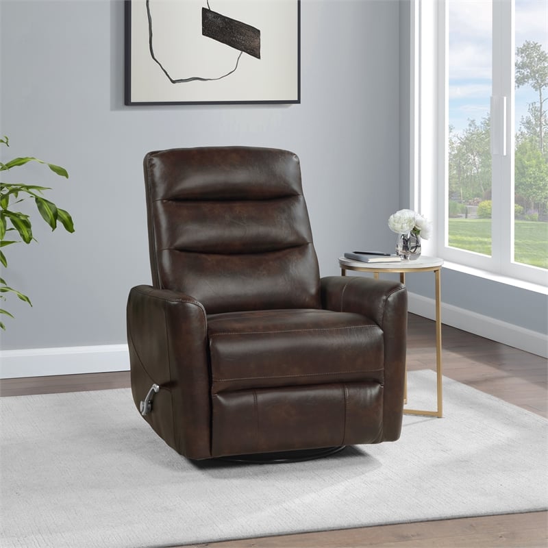 New Classic Furniture Takami Faux Leather Swivel Recliner in Brown