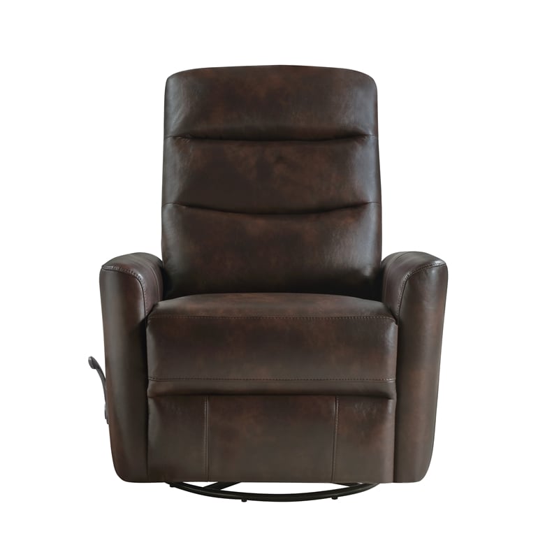 New Classic Furniture Takami Faux Leather Swivel Recliner in Brown