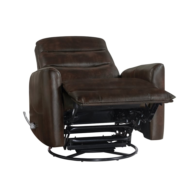 New Classic Furniture Takami Faux Leather Swivel Recliner in Brown
