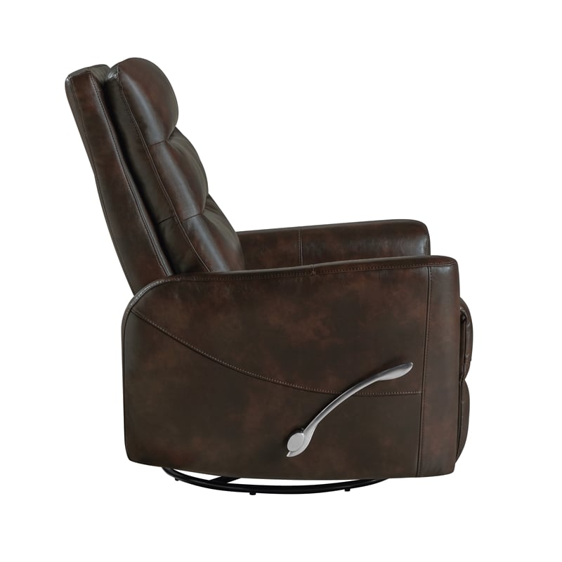 New Classic Furniture Takami Faux Leather Swivel Recliner in Brown