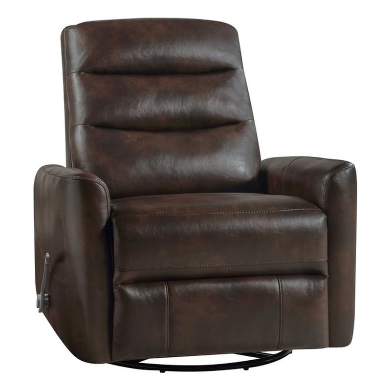 New Classic Furniture Takami Faux Leather Swivel Recliner in Brown