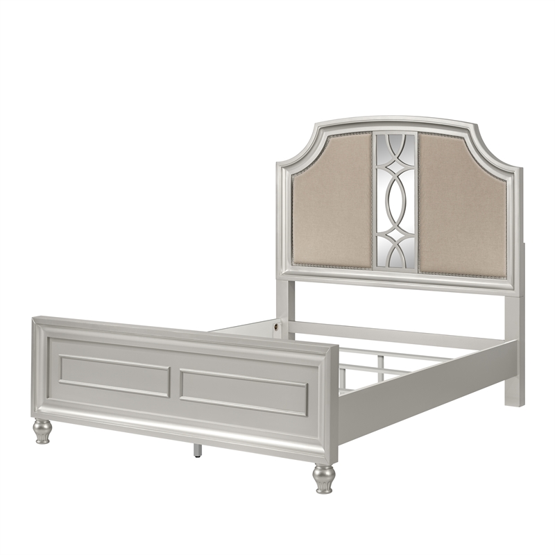 New Classic Furniture Reflections Wood Upholstered Queen Bed in Silver