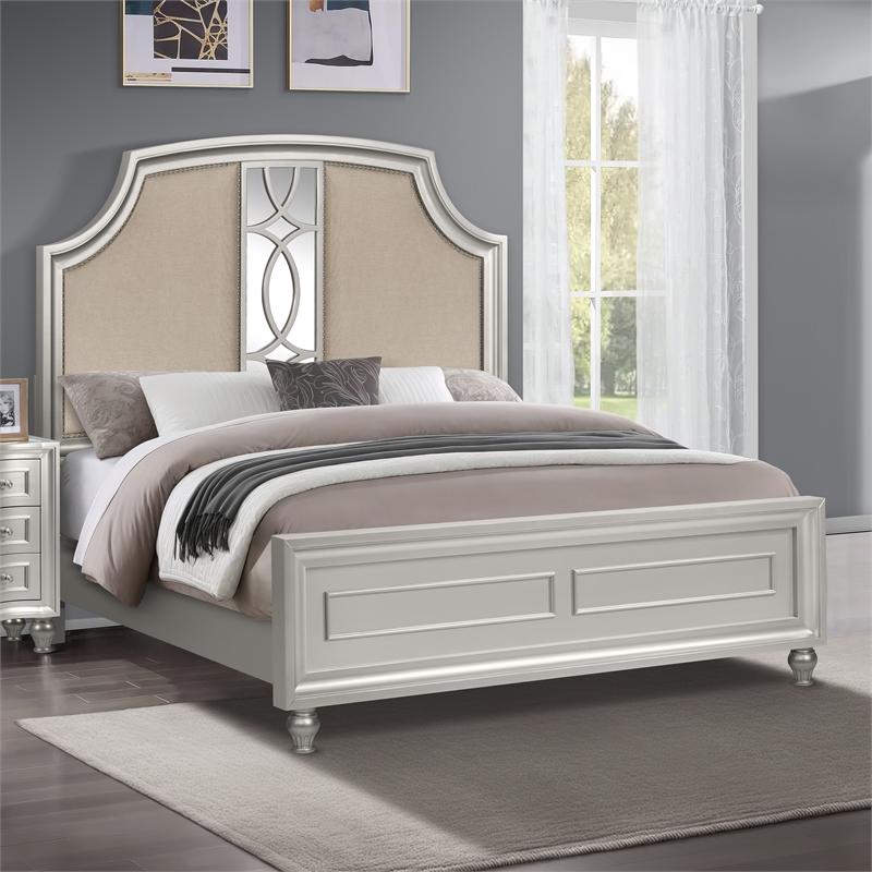 New Classic Furniture Reflections Wood Upholstered Queen Bed in Silver