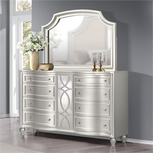 new classic furniture reflections 2-piece wood dresser and mirror set in silver