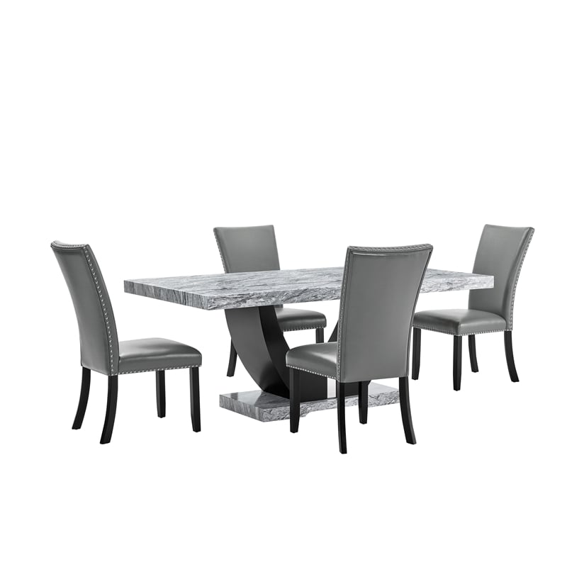 New Classic Furniture Lyra 5-Piece Wood Dining Table Set in Gray