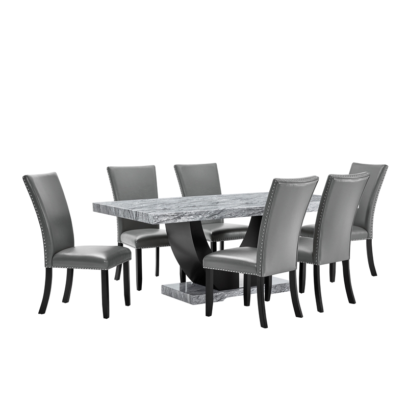 New Classic Furniture Lyra 7-Piece Wood Dining Table Set in Gray
