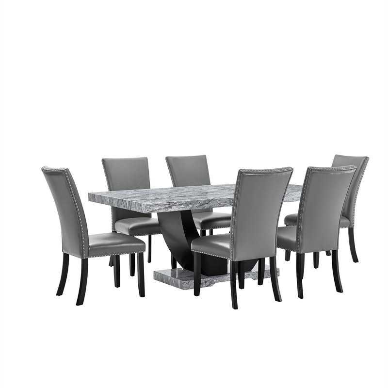 New Classic Furniture Lyra 7-Piece Wood Dining Table Set in Gray