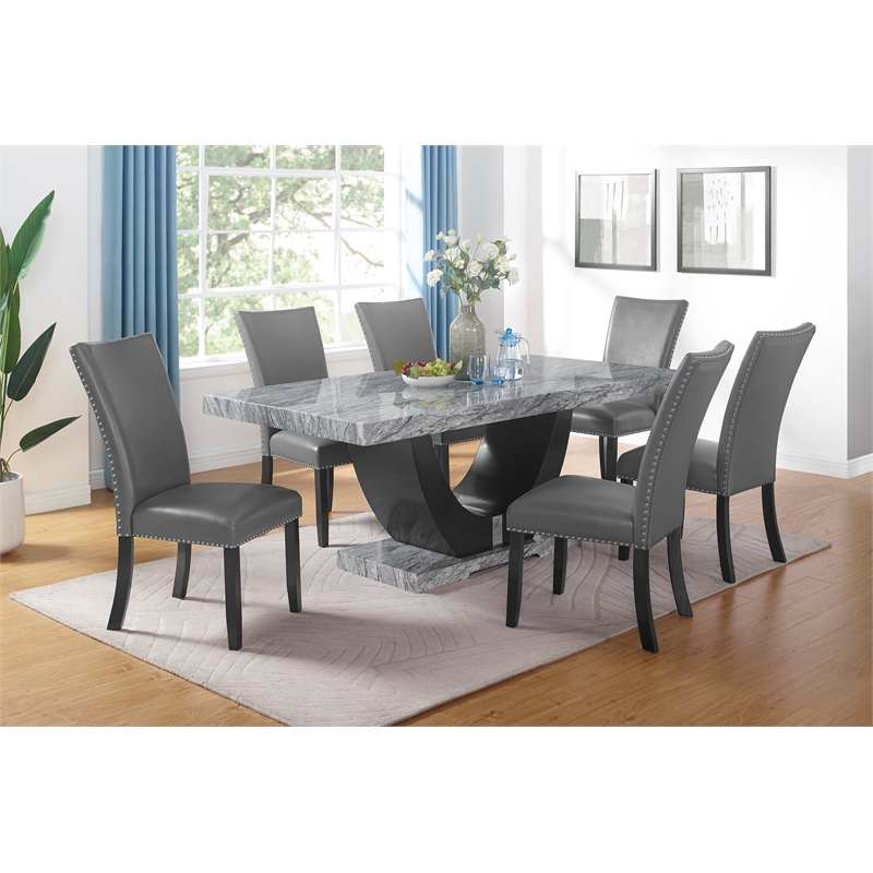 New Classic Furniture Lyra 7-Piece Wood Dining Table Set in Gray