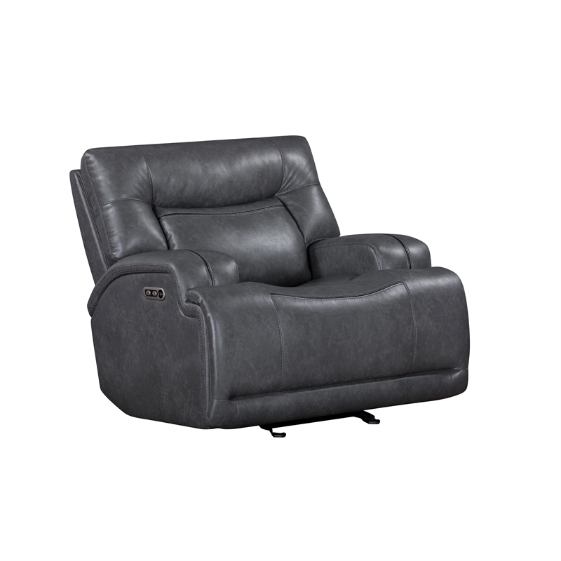 New Classic Furniture Titan Faux Leather Power Glider Recliner in Gray