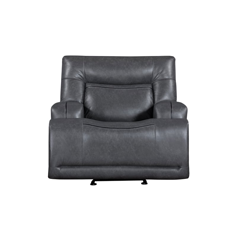 New Classic Furniture Titan Faux Leather Power Glider Recliner in Gray