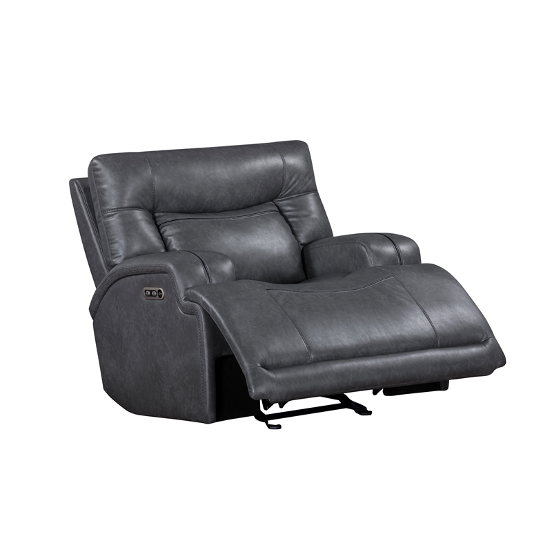 New Classic Furniture Titan Faux Leather Power Glider Recliner in Gray