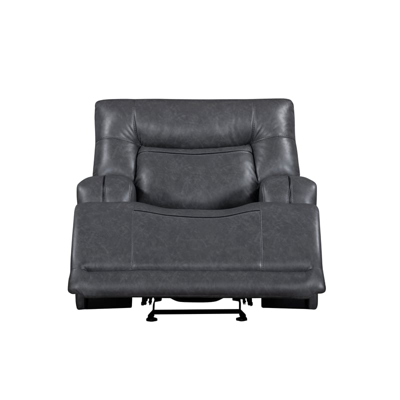 New Classic Furniture Titan Faux Leather Power Glider Recliner in Gray
