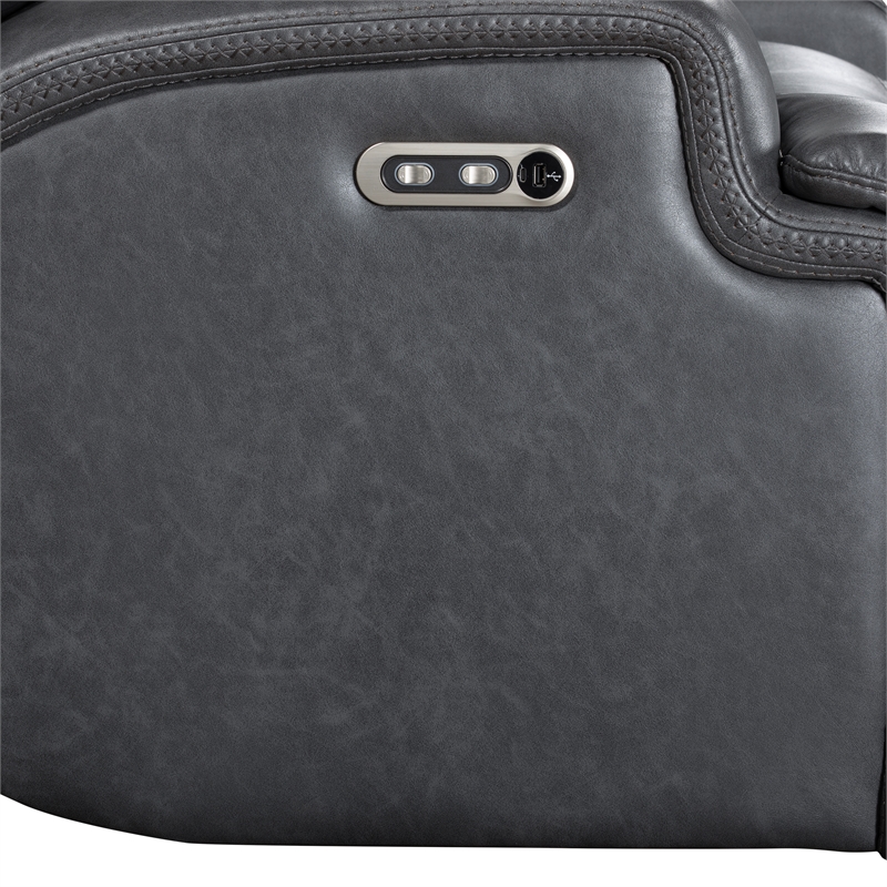 New Classic Furniture Titan Faux Leather Power Glider Recliner in Gray