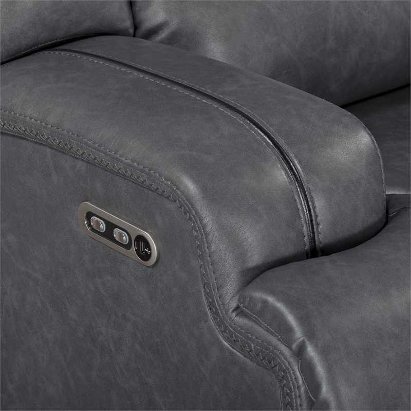 New Classic Furniture Titan Faux Leather Power Glider Recliner in Gray