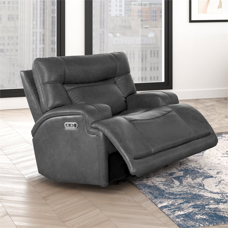 New Classic Furniture Titan Faux Leather Power Glider Recliner in Gray