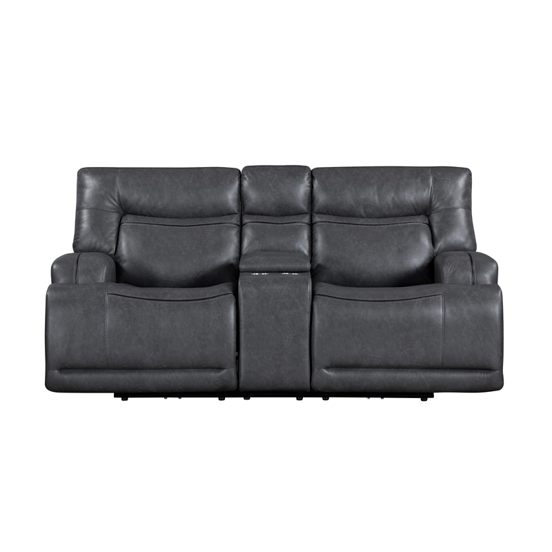 New Classic Furniture Titan Faux Leather Console Loveseat in Gray