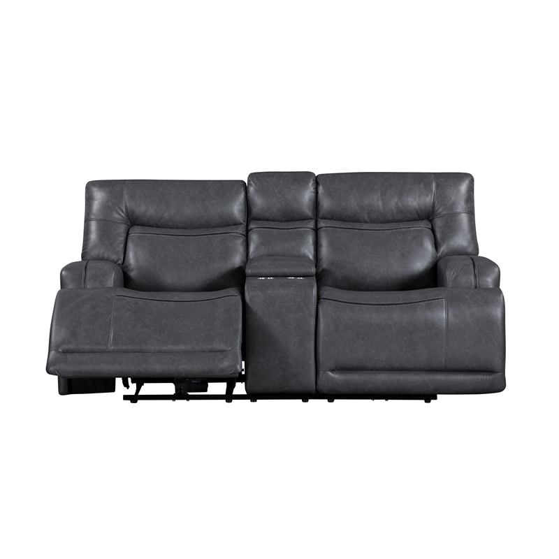 New Classic Furniture Titan Faux Leather Console Loveseat in Gray
