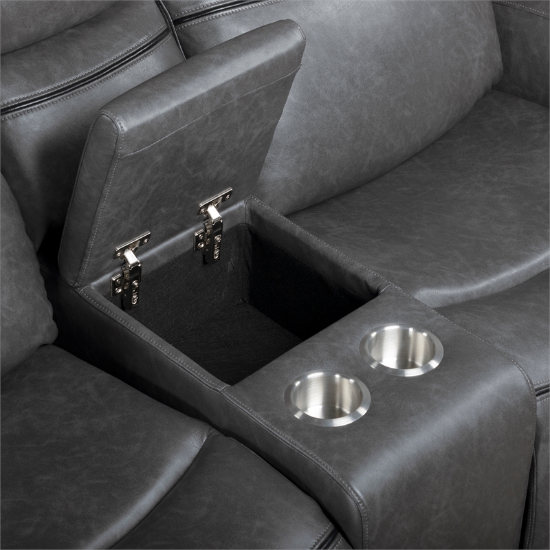 New Classic Furniture Titan Faux Leather Console Loveseat in Gray