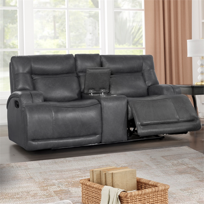 New Classic Furniture Titan Faux Leather Console Loveseat in Gray