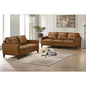 New Classic Furniture Caspar 2-Piece Leather Living Room Set in Caramel