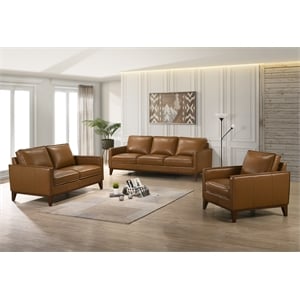 New Classic Furniture Caspar 3-Piece Leather Living Room Set in Caramel