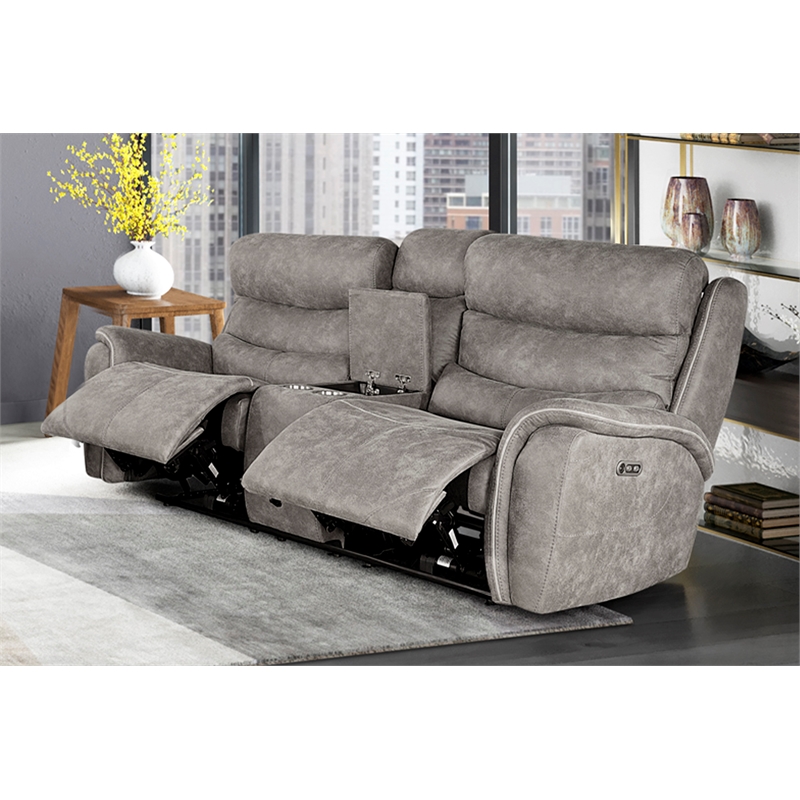 New Classic Furniture Kamari Fabric Power Console Loveseat in Gray
