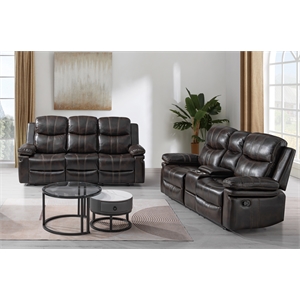 New Classic Furniture Kellen 2-Piece Faux Leather Manual Living Room Set - Brown