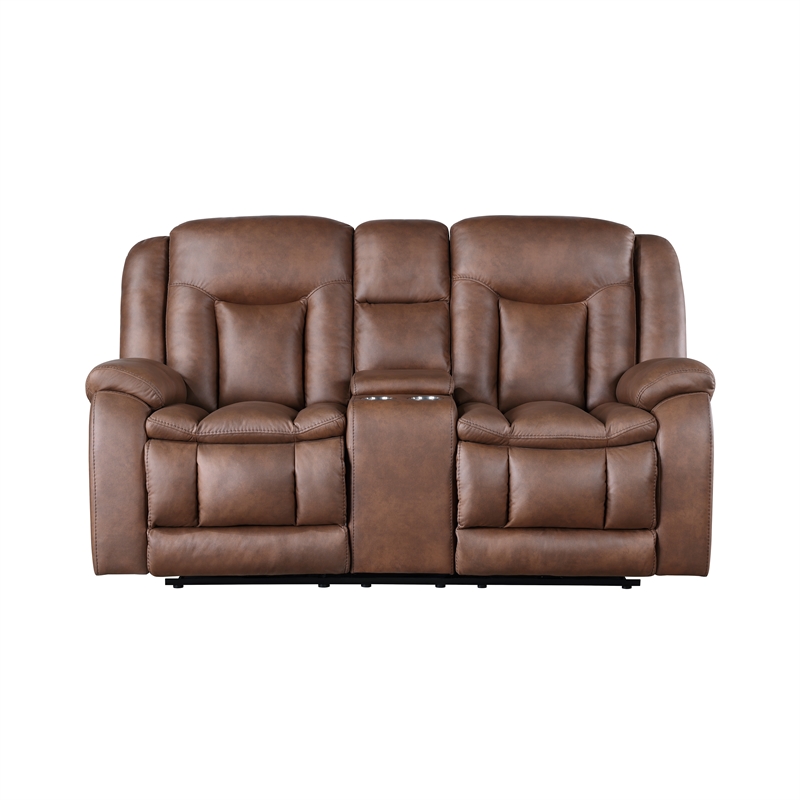 New Classic Furniture Morello Fabric Console Loveseat w/ Dual Recliners in Brown