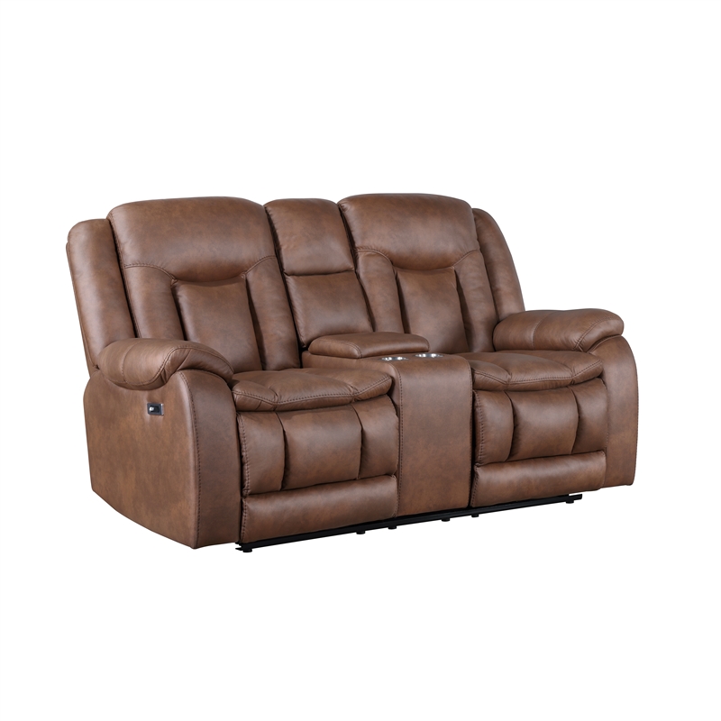 New Classic Furniture Morello Fabric Console Loveseat w/ Power Footrest in Brown